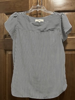 LOFT Women s Navy and White Striped Flutter Sleeve Top, Size Extra Small