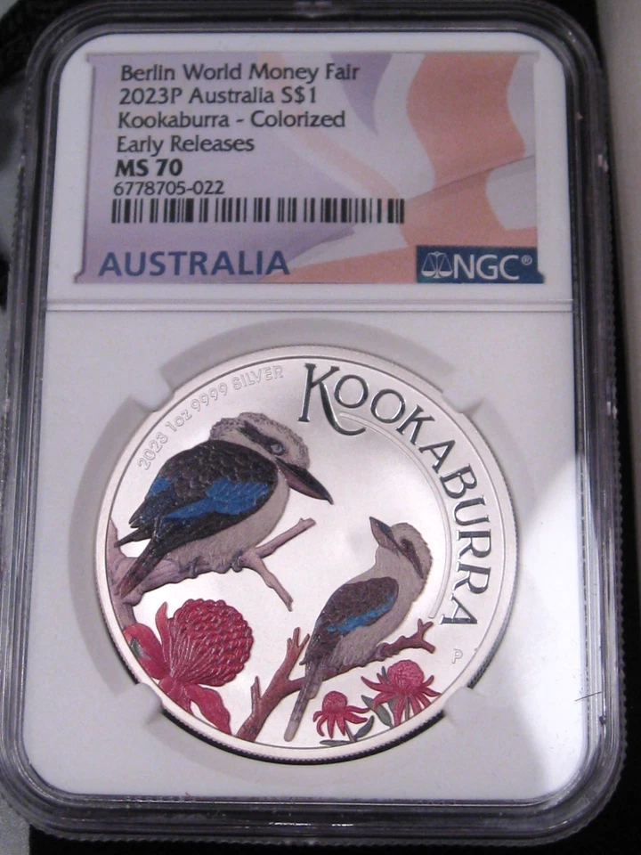 2023-p de Plata Kookaburra Coloridas Dollar. Australia. NGC MS70 Er W/ Caja #27 - Imagen 2 de 4