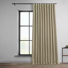 Thatched Tan Beige Faux Linen Extra Wide Room Darkening Rod Pocket Curtain - 100