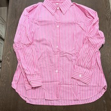Pink White Striped Cotton Button-Up Shirt Women's XL Long Sleeve Casual. T2