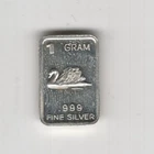 SWIMMING SWAN INGOT BULLION ART BAR 1 GRAM .999 FINE SILVER 99% SILVER USA