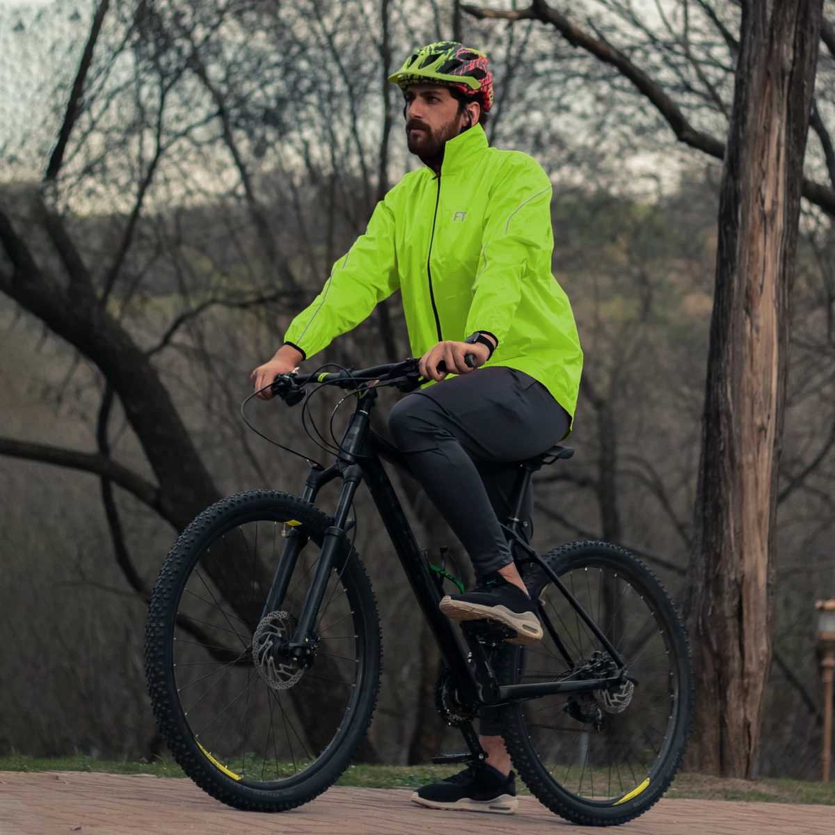 Mens Cycling Waterproof Rain Jacket Hi Visibility Top Hooded Rain Coat S-XXL