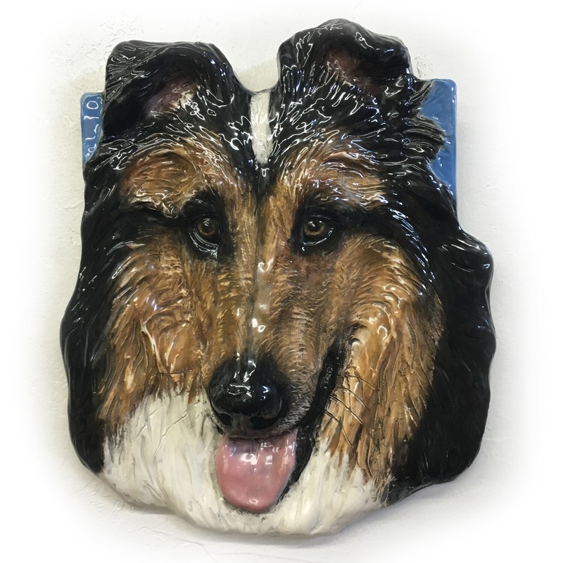 Collie Rough Dog Tile Bas-Relief Ceramic IN STOCK sculpture Sondra Alexander Art