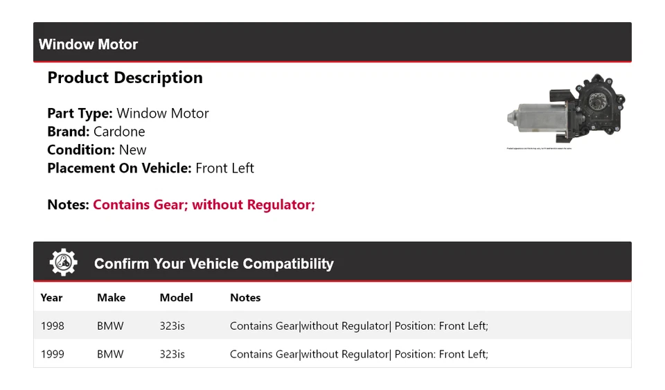 Motor ventana delantero izquierdo cardone bmw 323is 1998-1999 Foto 2 de 4
