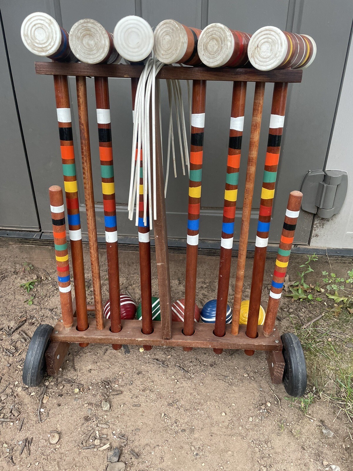 Vintage Wood Croquet Set. 6 Mallets, 6 Balls, 2 Stakes In Caddy eBay