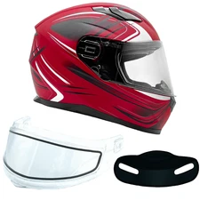 Red Adult Full Face Snow Helmet Dual Lens Anti Fog Shield Retractable Sun Visor