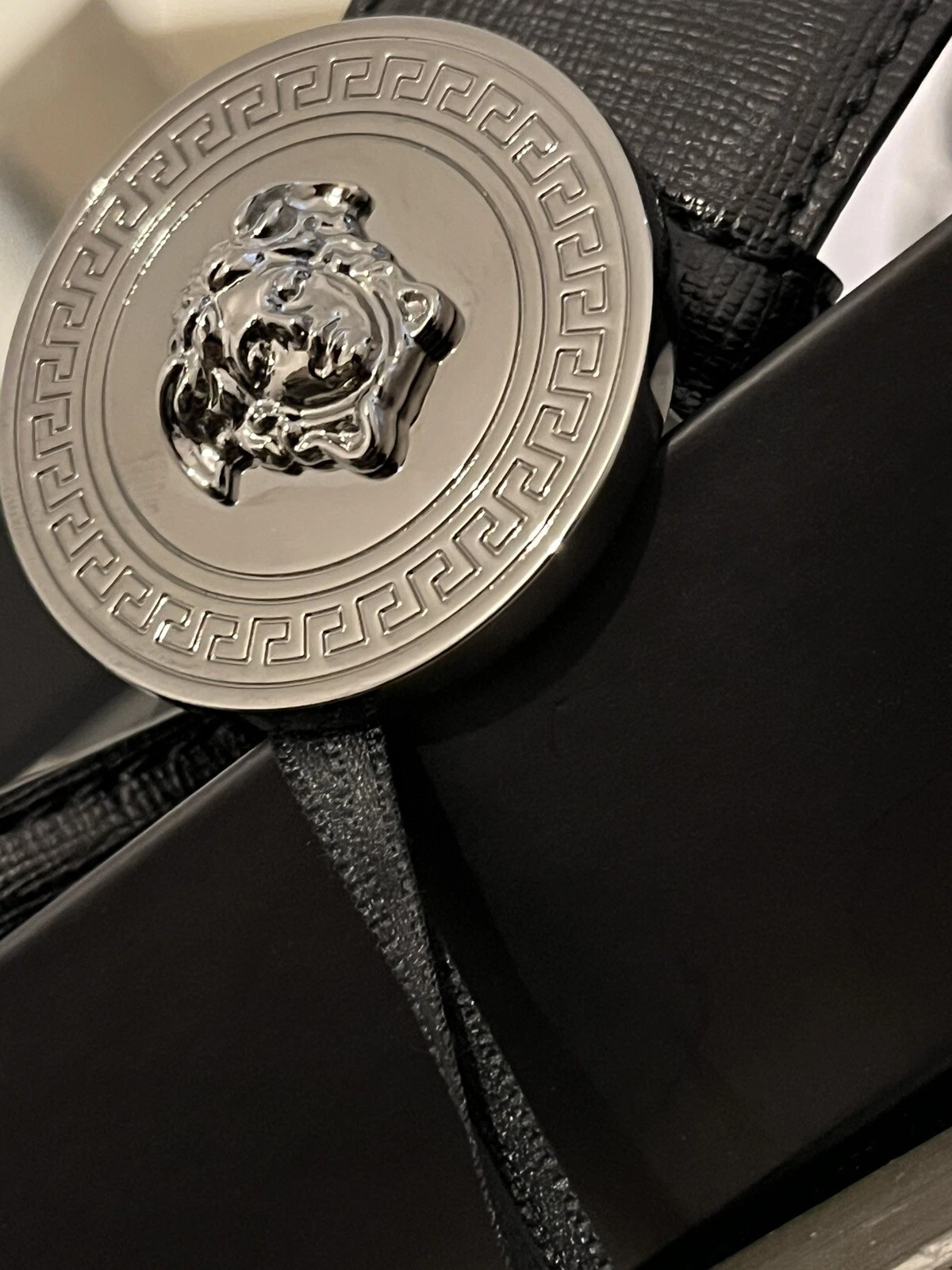 VERSACE Cintura in pelle Medusa Nero & Argento Made In Italy