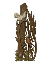 Vtg Homco 1982 Decorative Wall Art Post Wagon Wheel Bird Prairie Wild West