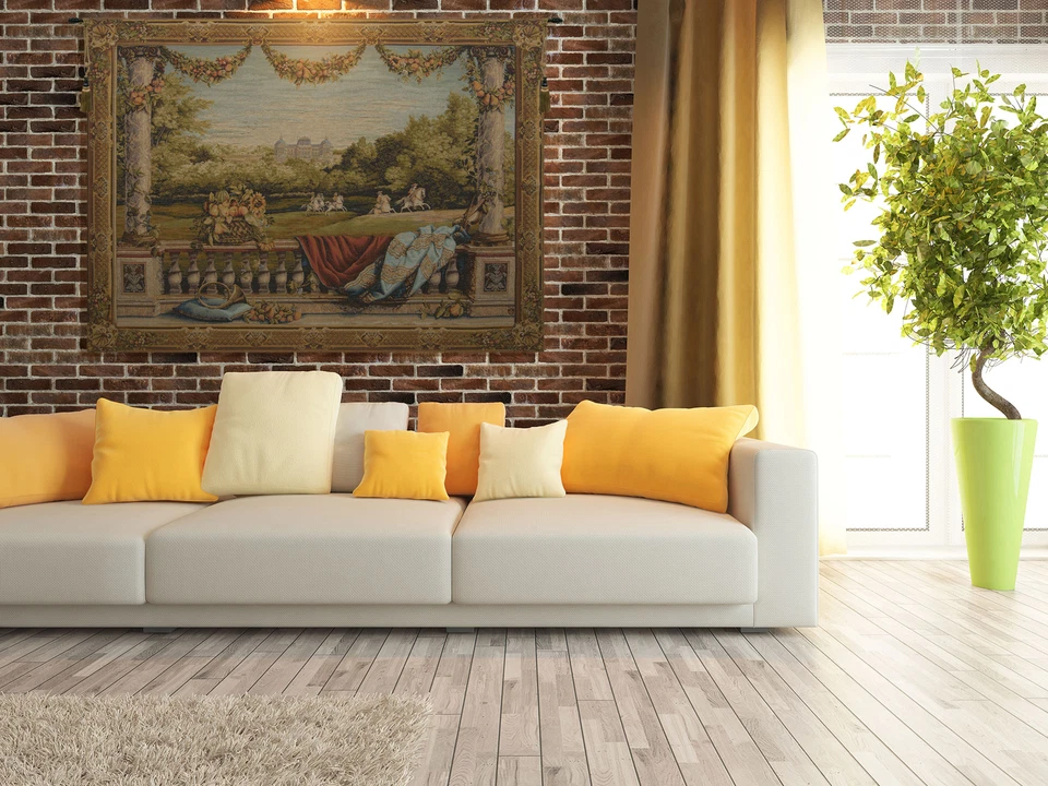 Chateau Bellevue French Woven Tapestry-Exquisite Verdure Landscape & Lake Design - Image 2 of 4