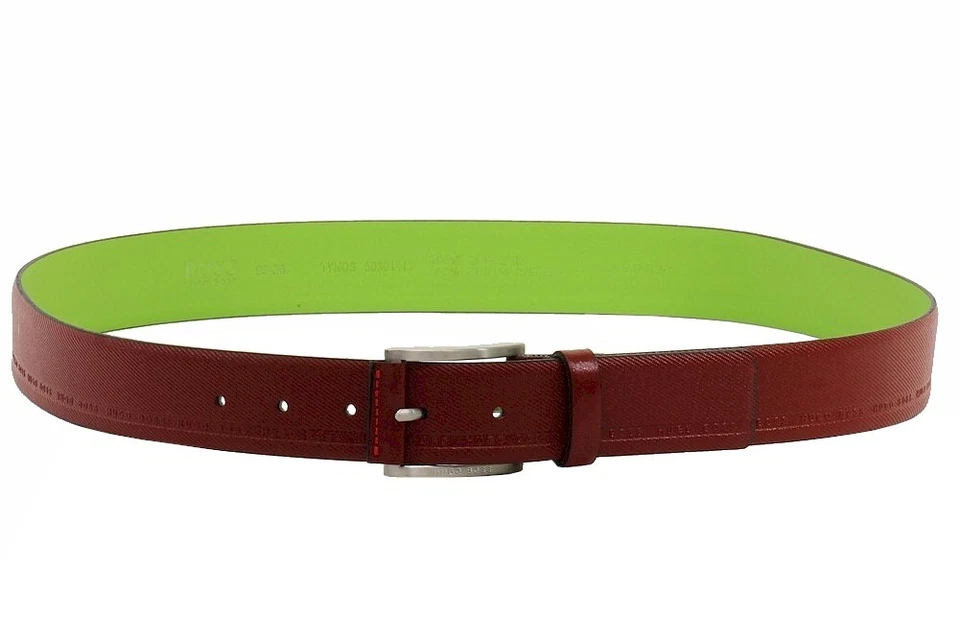 Hugo Boss Men's Tymos Medium Red Leather Embossed Logo Belt Sz: 30 - Image 3 of 4