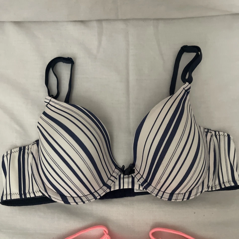 Lot Of 2 So /M 34A Underwire Convertible T-Shirt Pink Blue White Stripes - Image 3 of 4