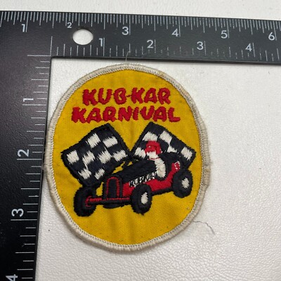 VTG RED RACE CAR CHECKERED FLAGS KUG-KAR KARNIVAL BOY SCOUTS Patch 32CC ...