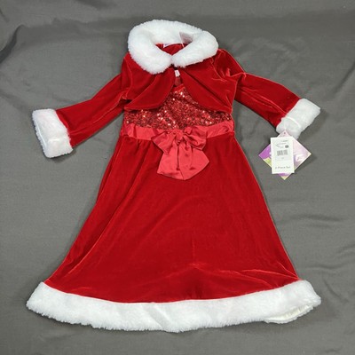 Blueberi Boulevard 2 Piece Christmas Santa Dress Girls 3T Red Sequins Shrug Flaw