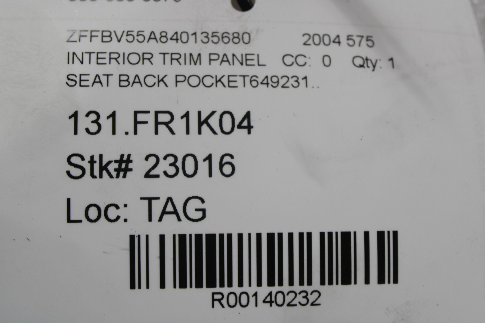 Ferrari 575, 550, Rear Seat Back Pocket, Used, P/N 649231
