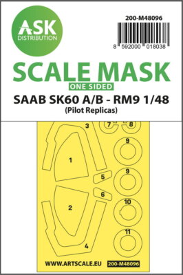 1/48 SAAB SK60 One-sided Masking self-adhesive, pre-cutted for Pilot-Replicas
