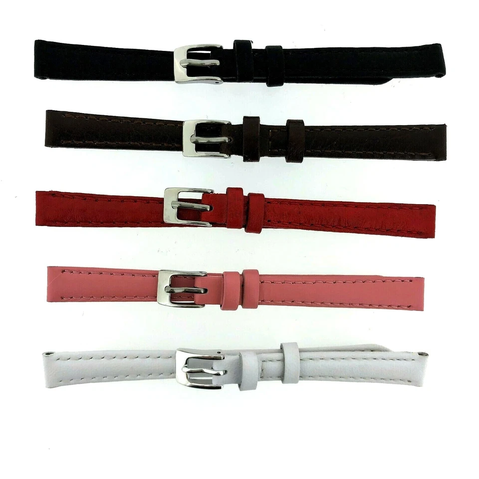 Correa de reloj de cuero de 10 mm cómoda negra marrón roja rosa blanco azul Foto 2 de 2