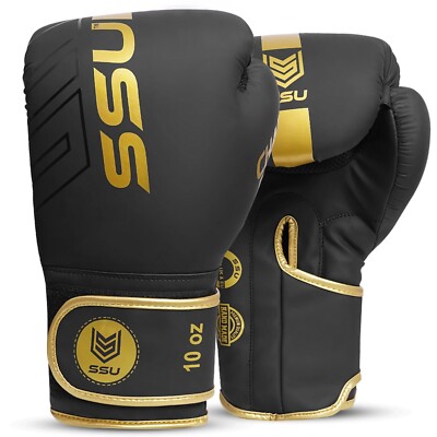 XJST Guanti da Boxe di Grado PRO, Guanti da Combattimento di Formazione in 14Oz, Kickboxing Muay Thai Punzonatura Bag MMA, per Uomo E Donna,d'oro