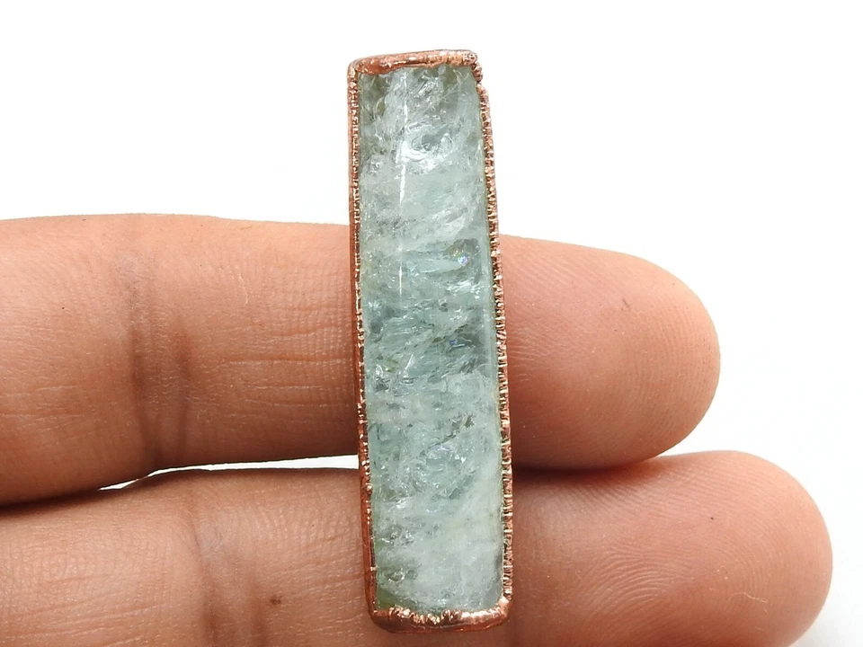 Anillo de cobre electrochapado cabujón liso aguamarina natural/CAB-7 Foto 3 de 4