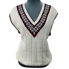 Vintage 90s Womens Medium Oversized Knit V-Neck Cricket Style Sweater Vest