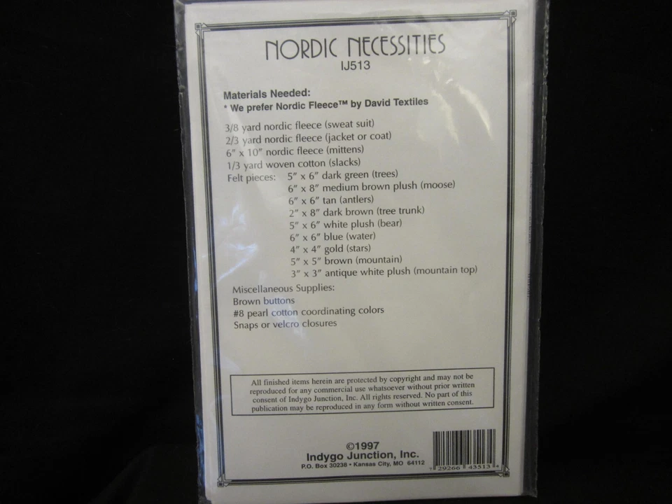 1997 Indygo Junction Ij513   17 19” Doll Patterns NORDIC NECESSITIES NEW UNCUT - Image 2 of 2