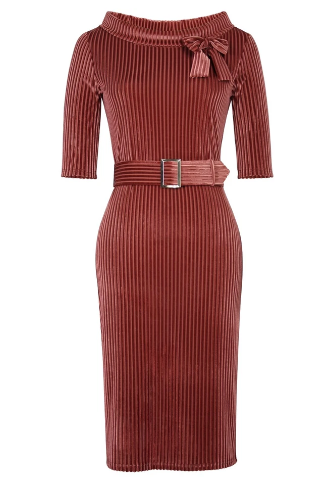 2X Deadly SEXY Dames Film Noir 🖤 COUTURE Bow collar Striped Velvet Pinup dress - Image 2 of 4