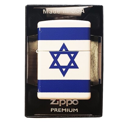 Zippo Lighter Classic White Matte 540 Blue Israeli flag around all