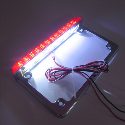 Chrome 7''x4'' License Plate Frame 6'' LED For Honda/Suzuki/Yamaha/Kawasaki/Harley