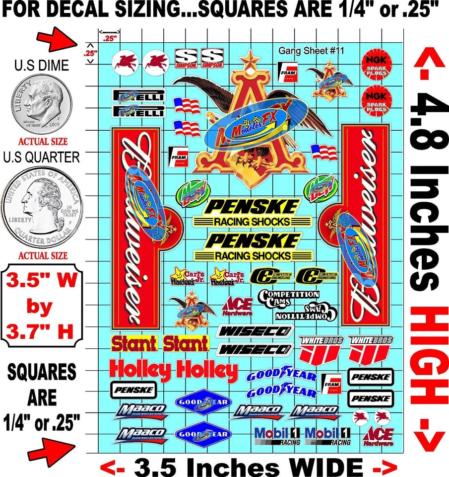 CLEAR MATTE  VINYL Sticker Sheet 11 Sponsor Decal 1/24-1/16 ScaleDIE-CUT-SLOTCAR - Image 2 of 4