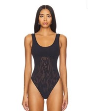 Free People NWT Intimately XS/S MSRP 58 Black Plunge Textured Thong Bodysuit155