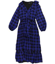 Ralph Lauren Womens Buffalo Check Belted Georgette Tiered Dress