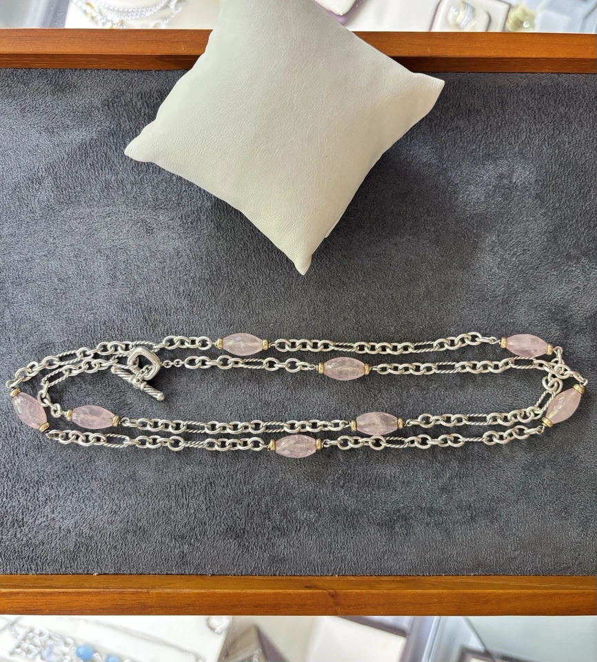 Collar Estación Cuarzo Rosa Joux Oro 925 y 18k David Yurman 34"  Foto 4 de 4