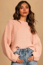 Lulus Brand NEW with Tags Pleasantly Sweet Blush Knit Tie-Back Sweater M