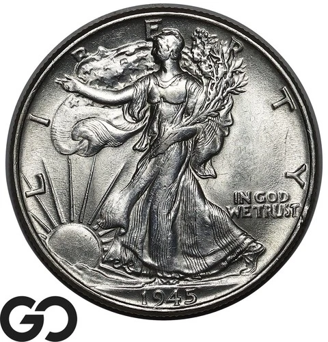 1945 Walking Liberty Half Dollar, Near Gem BU++