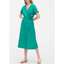 Gap Womens Size 6 Turquoise Linen Cotton Wrap Midi Dress Short Sleeve New