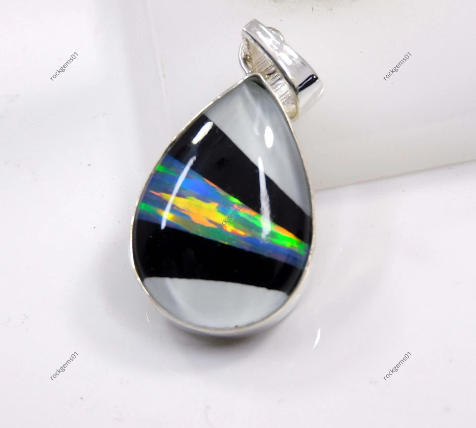 Ciondolo in argento sterling 925 pendente opale di fuoco monarca 22 ct certif... - Immagine 3 di 4