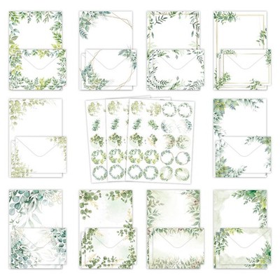 160-Piece Eucalyptus Stationery Envelopes Set   50 Writing Papers, 50 Enve