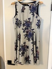 Elle Dress Womens Sleeveless Fit & Flare Knee Length Skirt Gray Floral SZ 12