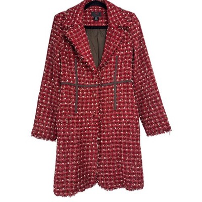 True Meaning Red Tweed Fringe Longline Coat Jacket Womens Small Twee Parisian