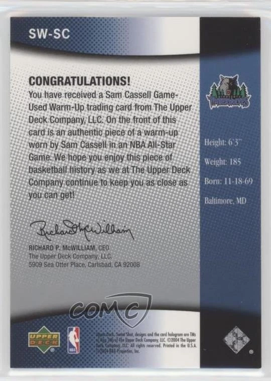 2004-05 Upper Deck Sweet Shot Sweet Swatches Sam Cassell #SW-SC - Image 2 of 2