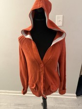 Old Navy Woman  s Knit Hooded Sweater Jacket Coral Orange Size L New with Tags