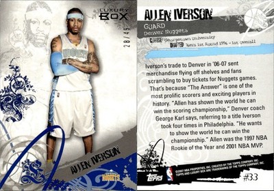 2006-07 Topps Luxury Box Blue 28/49 Allen Iverson #33 Georgetown/Denver Nuggets