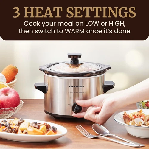 Olla de cocción lenta eléctrica Elite Gourmet MST-250XS 1,5 cuartos de galón, acero inoxidable Foto 2 de 4