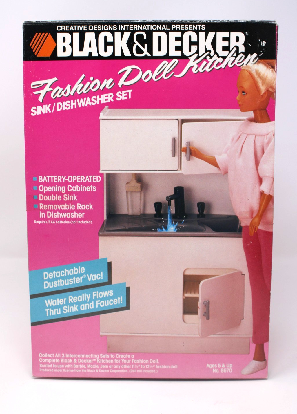 Vintage 1989 Black & Decker Fashion Doll Kitchen Sink/Dishwa