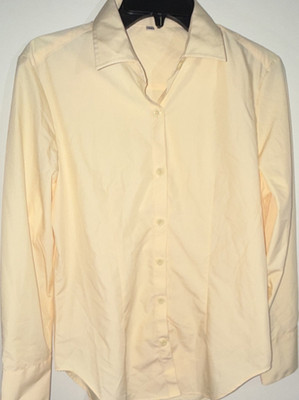Men's Beige Solid Dress Shirt Long Sleeve Button Front Point Collar Size M