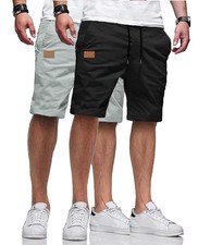 Men's 2 Pack Casual Twill Chino Shorts Summer Beach Slight Elasticity Cotton ...