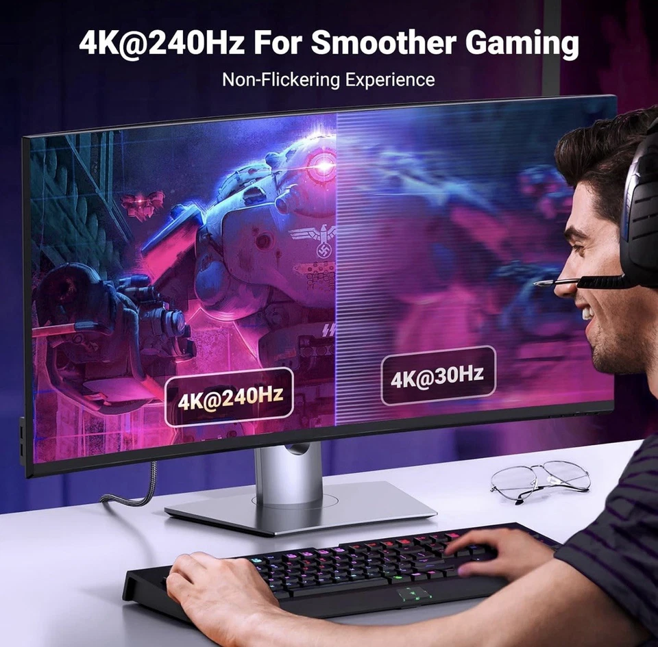 DisplayPort to HDMI Cable 2m 8K 60Hz 4K 120Hz DP 1.4 to HDMI 2.1 HDR 3D PC - Image 3 of 4