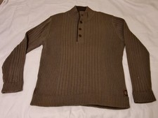 Eddie Bauer Men's L Henley Sweater Heavyweight Ribbed Sweater Mock Neck Brown