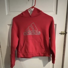 adidas Boys Red/Black Pullover Hoodie Fleece Logo Pockets Size M 10/12