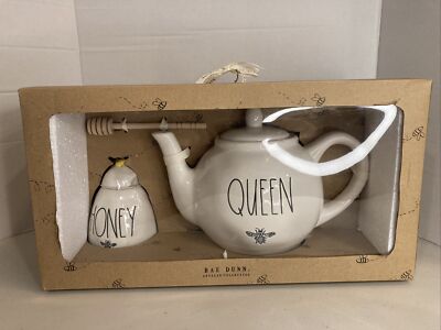 Rae Dunn QUEEN Bee Teapot And Honey Pot Jar Set New In Box