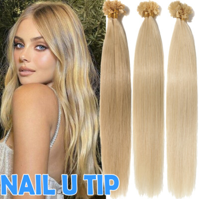 Invisible Nail UTip Human Hair Extensions Pre Bonded Fusion/Double Drawn Keratin